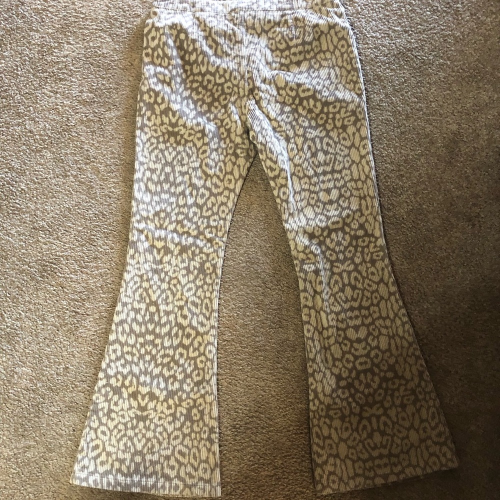 Leopard print corduroy bell bottoms